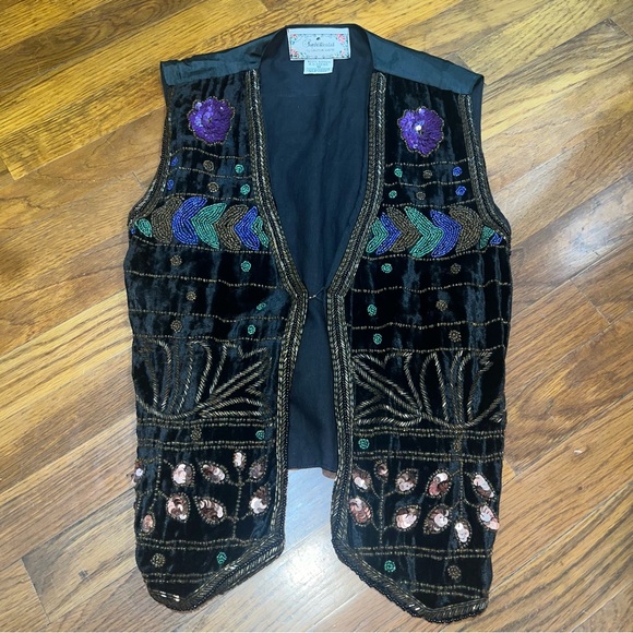 Vintage Beaded Embroidered Sequined Velvet Vest by Sophisticates Jonathan Martin - Picture 2 of 8
